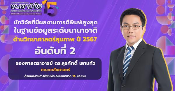 ขอแสดงความยินดีกับ รองศาสตราจารย์ ดร. เภสัชกร สุรศักดิ์ เสาแก้ว ที่ได้รับรางวัลนักวิจัยที่มีผลงานการตีพิมพ์สูงสุด