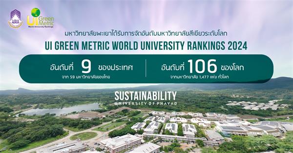 ม.พะเยา ก้าวกระโดด! คว้าอันดับ 9 ของไทย และอันดับ 106 ของโลก ใน UI Green Metric World University Ranking 2024

